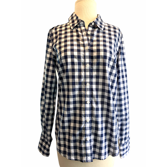 Medium Izod Women's Blue and White Check Button Up Blouse Shirt - Picture 1 of 5
